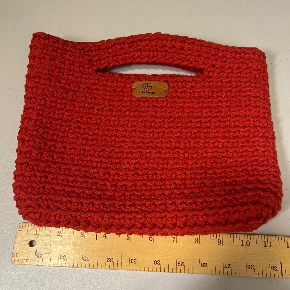 Leelamo Handmade Red Crochet Cotton Cord Tote Bag Handbag - Picture 2 of 5